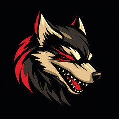 Wall Mural - Angry red eyed wolf mascot logo design illustration