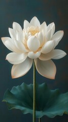 Wall Mural - serene white lotus flower in full bloom floating on invisible water delicate petals unfurled with exquisite detail conveying purity and tranquility against a clean minimalist background