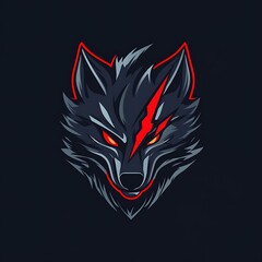 Wall Mural - Black wolf head with red lightning bolt and eyes.  Game mascot logo illustration