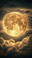 Wall Mural - Full moon illuminating cloudy night sky, celestial