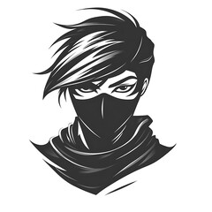 Wall Mural - Female Anime Ninja Warrior with Mask and Hood Illustration