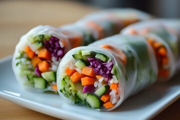 Poster - Vegan spring and summer rolls with rice noodles clean Asian snack