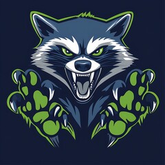 Wall Mural - Raccoon Mascot Illustration with Aggressive Pose and Sharp Claws