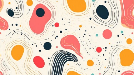 Poster - Playful Abstract Lines and Circles Seamless Pattern Design