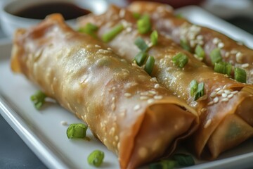 Sticker - Vegetable egg rolls made at home with soy sauce