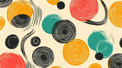 Poster - Playful Abstract Lines and Circles Seamless Pattern for Creative Backgrounds