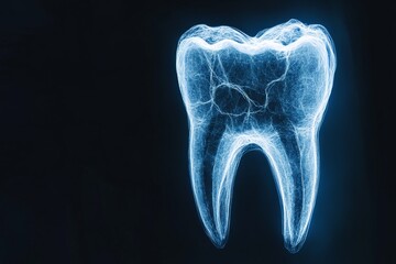 Poster - A high-definition X-ray of a human tooth reveals intricate internal lines and structures, focusing on dental anatomy, health, and internal arrangement for medical analysis.
