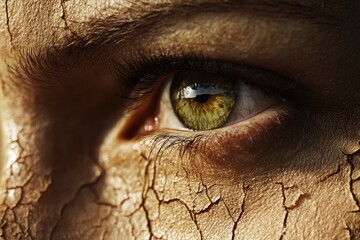 close up on dry woman skin texture with dry soil