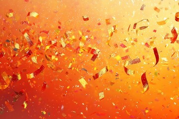 Canvas Print - Red and gold confetti falling on orange and yellow background