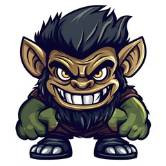 Wall Mural - Cartoon Goblin with Sharp Teeth, Green Skin, and Spiky Hair