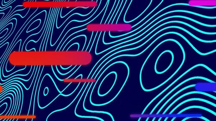 Poster - Animation of glowing neon lights moving over pattern background