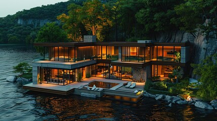 Wall Mural - Modern Lakeside Mansion