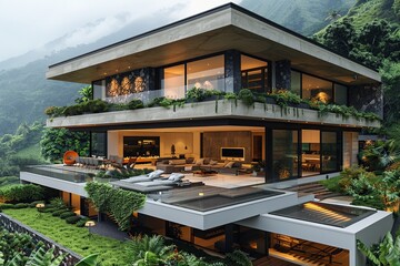 Wall Mural - Modern Luxury Home with Mountain View