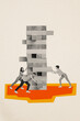 © deagreez - Vertical photo collage of board game business people project risky competition strategy build wooden jenga isolated on painted background