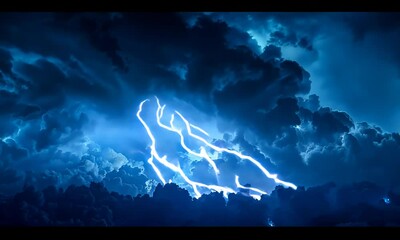 Canvas Print - Electric storm clouds illuminated by flashes of lightning, Video