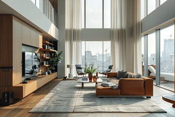 Wall Mural - Modern Living Room with City View