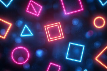 Sticker - Abstract Neon Geometric Shapes with Blurred Bokeh Background