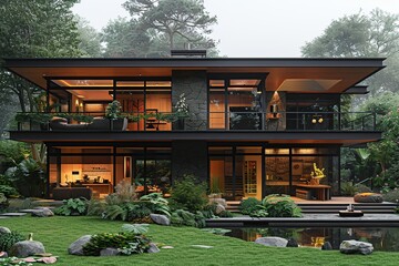 Wall Mural - Modern House in Lush Forest