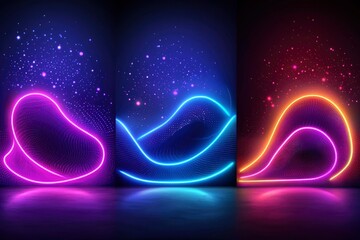 Abstract Neon Lights and Glowing Particles on a Dark Background