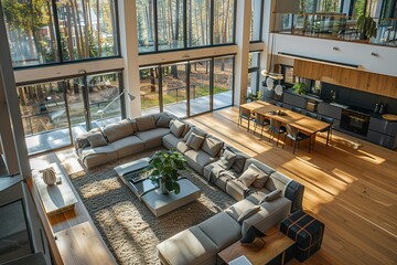 Wall Mural - Modern Home with Large Windows and Sectional Sofa