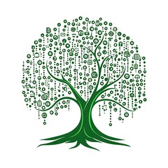 Aufkleber - Green Tree Composed of Technology Icons and Circles
