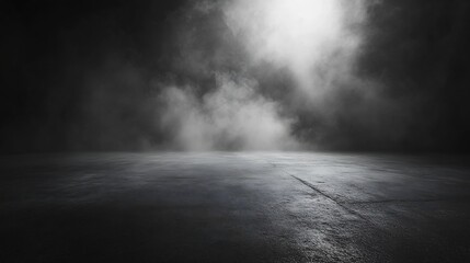 Leinwandbilder - Abstract image of dark room concrete floor Black room or stage background for product placementPanoramic view of the abstract fog White cloudiness mist or smog moves on black backgroun : Generative AI