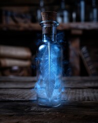 Poster - Mystical glass bottle with ethereal feather and smoke