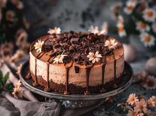 Wall Mural - Delicious chocolate cake with flowers