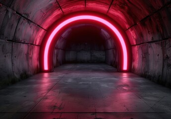 Poster - Glowing red tunnel in an abandoned industrial space