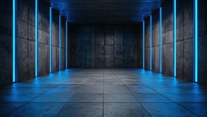 Poster - Futuristic Sci-Fi Hallway with Glowing Blue Lights