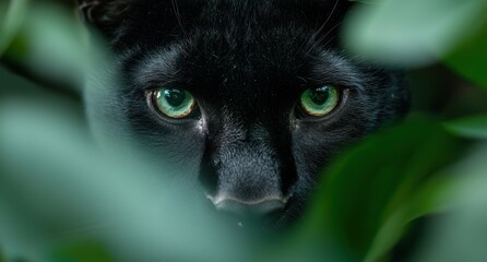 Sticker - close-up of a black cat with green eyes