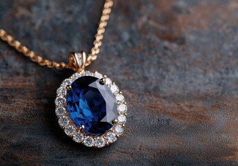 Wall Mural - Elegant blue sapphire pendant necklace on dark background