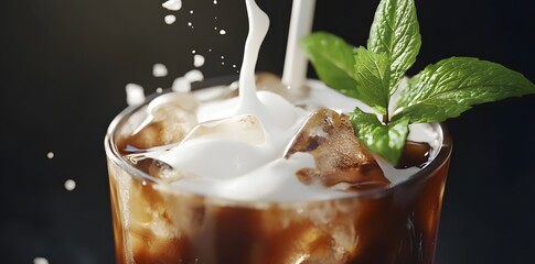 Canvas Print - Refreshing Iced Coffee with Milk and Mint