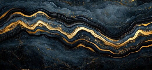 Wall Mural - Mesmerizing abstract landscape with golden and black waves