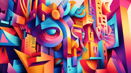 Infuse traditional street art elements with a modern twist utilizing cubist influences in a vr environment present a kaleidoscope of colors and shapes. Cubist. Illustration