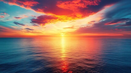 Poster - Sunset sky clouds vertical over sea in the evening with colorful orange sunlight reflect on the sea landscape with summer travel concept : Generative AI
