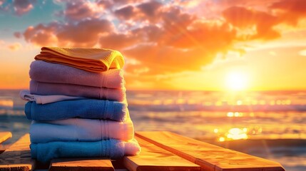 Poster - Sunset sky clouds vertical over sea in the evening with colorful orange sunlight reflect on the sea landscape with summer travel concept : Generative AI