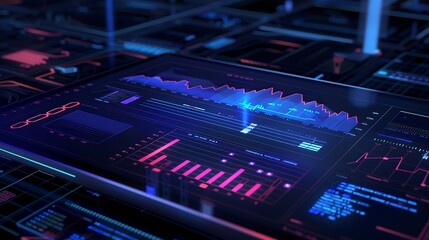 Fototapete - dashboard indicator chart data statistic investment graph management analyze diagram touching at dashboard data management to manage data bar and graph show above that smart phone : Generative AI