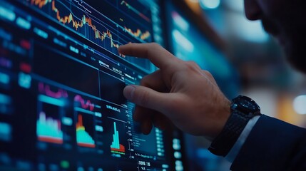 Poster - Hand of trader checking stock market data on screen : Generative AI