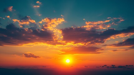Wall Mural - sunset sky orange cloud sunrise background evening golden hour blue dawn twilight summer blur nature