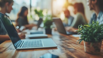 Aufkleber - Focused professionals collaboratively working at a modern office desk teamwork in business : Generative AI