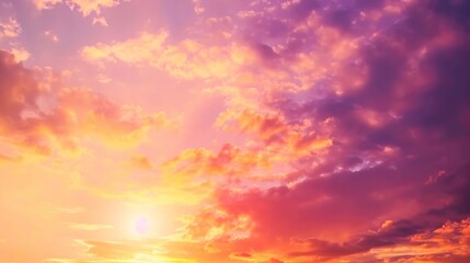 Wall Mural - sunset sky clouds in the evening with red orange yellow and purple sunlight on golden hour after sun