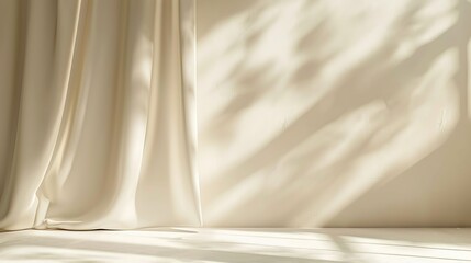 Poster - minimalistic abstract gentle light beige background for product presentation with light and shadow o