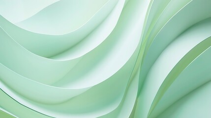 Abstract wave of pastel green paper on light blue background Creative geometric curved paper with light and shadows Abstract geometry background with copy space : Generative AI