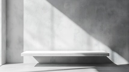 Leinwandbilder - White abstract empty corner blank table studio shot empty table white podium with spotlight and bright minimal background plaster bright white and gray wall and white table stage backg : Generative AI