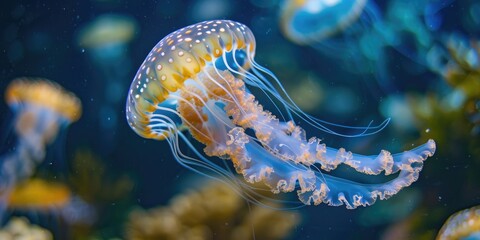 Wall Mural - Spotted jellyfish also known as Papuan jellyfish Mastigias papua glides gracefully through the water