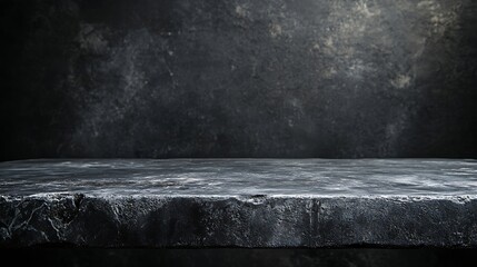 Poster - empty grey marble tabletop with dark black cement stone background for product displayed in rustic mood and tone luxury background for product stand with empty copy space for party pro : Generative AI