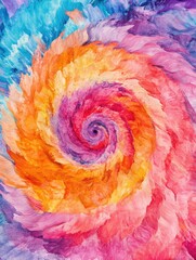 Wall Mural - Colorful 2D Cartoon Floral Tie Dye Stunning Spiral Bohemian Artwork Mesmerizing Tie Dye Spiral Design Soft Pastel Cartoon Illustration Nature Inspired Acrylic Fabric Rose Floral Fantasy Texture