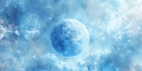 Wall Mural - Abstract light blue cosmic background featuring an ice covered planet Ideal space for your design showcasing a beautiful texture with themes of astrology and science