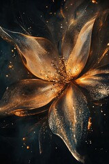 Poster - Abstract design featuring splashes of gold on a dark backdrop resembling a stylized flower with a high tech metallic sheen An unusual and artistic interpretation of floral aesthetics